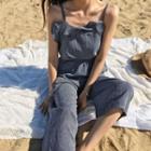 Elastic-waist Striped Jumpsuit