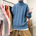 Long-sleeve Plain Argyle Knit Sweater