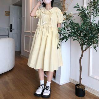 Short-sleeve Collared Ruffle Trim Midi A-line Dress