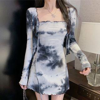Strapless Tie-dye Mini Bodycon Dress / Cropped Cardigan