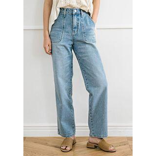 Dual-pocket Washed Wide-leg Jeans