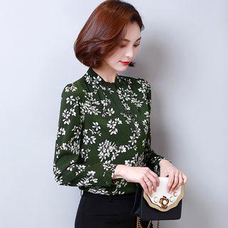 Floral Print Half Placket Long Sleeve Blouse