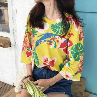 Elbow-sleeve Floral Print Top