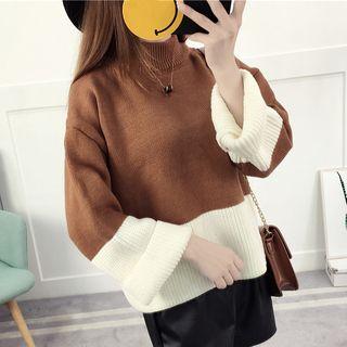 High-neck Two-tone Sweater