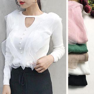 Cutout Tulle-panel Knit Top