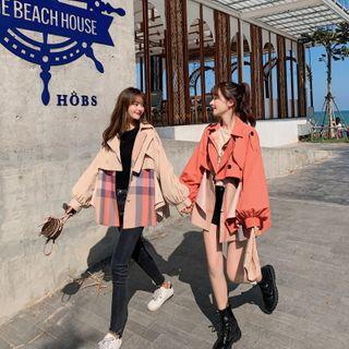 Plaid Panel Single-breasted Trench Jacket