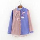 Long-sleeve Color-block Embroidered Shirt