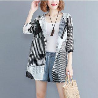Striped Hooded Light Jacket As Shown In Figure - One Size