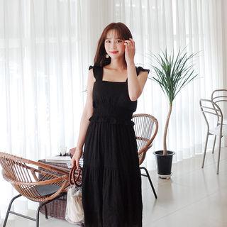 Frill-strap Smocked-trim A-line Dress