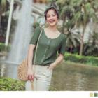 Short-sleeve Button-front Knit Top