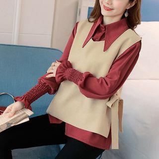 Set: Side Tie Vest + Plain Blouse
