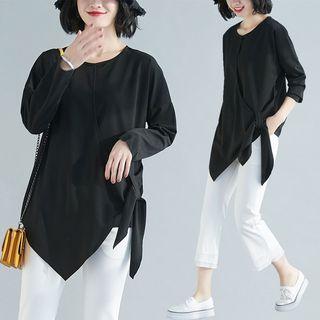 Asymmetrical Bow Strap Round-neck T Shirt