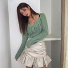 Plunge-neck Cropped Pointelle Cardigan