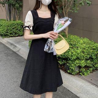 Two Tone Square Neck Midi Dress