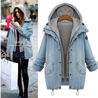 Set: Hooded Vest + Buttoned Denim Jacket