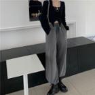 Drawstring Cropped Harem Pants / Long-sleeve Asymmetrical T-shirt