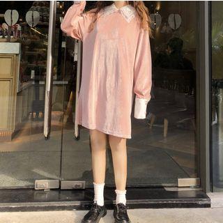 Lace Collared Velvet Loose Dress