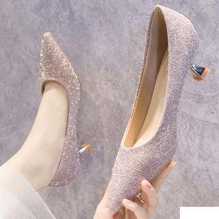Kitten-heel Glitter Pointed Pumps