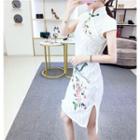 Floral Embroidered Lace Short-sleeve Qipao