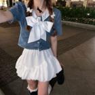 Short-sleeve Denim Blouse / A-line Skirt