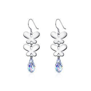 925 Sterling Silver Elegant Romantic Butterfly Earrings With Multicolor Austrian Element Crystal Silver - One Size