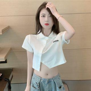 Asymmetrical Short-sleeve Cropped Polo Shirt