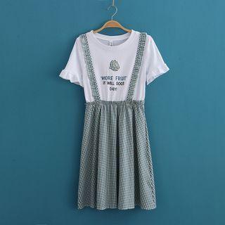 Lemon Print Short-sleeve Check Dress