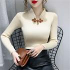 Mandarin Collar Frog-button Knit Top