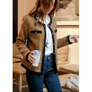 Piped Boucl -knit Cardigan