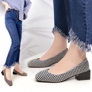 Houndstooth Block Heel Pumps