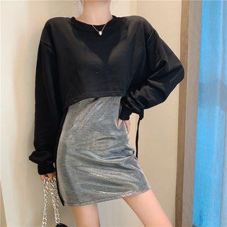 Cropped Plain Pullover / Sleeveless Sheath Dress