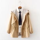 Hooded Drawstring Zip Jacket / Pocket Detail Shirt
