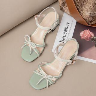 Two-tone Bow Block Heel Sandals