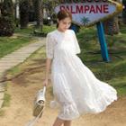 Set: Sheer Lace Tiered Dress + Slipdress White - One Size