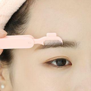 Set Of 2: Foldable Dual Head Eyebrow Razor With Comb 2 Pcs - White & Pink - One Size