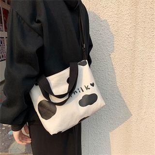 Milk Cow Print Canvas Crossbody Bag Black - One Size
