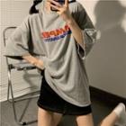 Oversized Lettering Short-sleeve T-shirt Gray - One Size