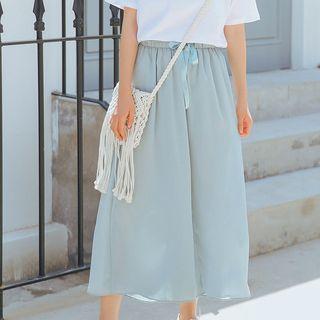 Bow-tied Chiffon Wide-leg Cropped Pants