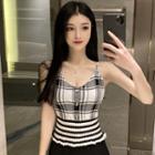 Plaid Panel V-neck Camisole Top