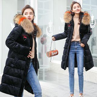 Velvet Padded Hooded Zip-up Coat