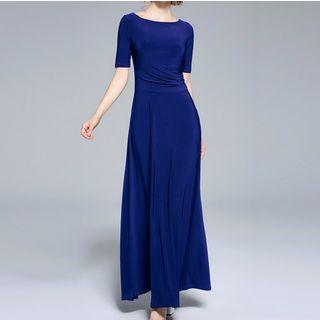 Plain Short-sleeve A-line Maxi Dress