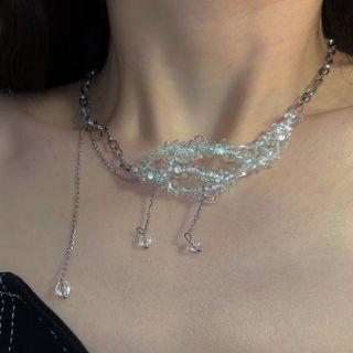 Faux Crystal Alloy Choker Transparent Faux Crystal - Silver - One Size