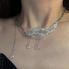 Faux Crystal Alloy Choker Transparent Faux Crystal - Silver - One Size