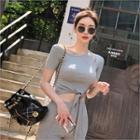 Slit-trim Tie-front Cropped Top