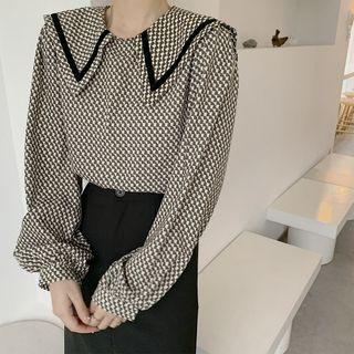 Color-block Printed Long-sleeve Blouse