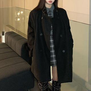 Plain Coat / Plaid Mini Pencil Skirt / Knit Top With Necktie