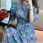 Floral Print Puff-sleeve Maxi Dress