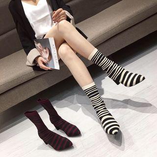 Block-heel Striped Short Boots