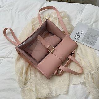 Transparent Panel Buckled Strap Backpack