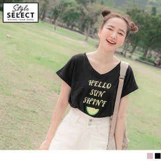 Short Sleeve V-neck Watermelon Print T-shirt